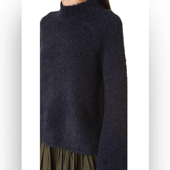 ULLA JOHNSON Amina Sweater Mock Neck Bell Sleeve Navy Blue Wool Cashmere